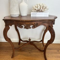 French Antique Early 1900s Hard Carved Walnut Inlay Side End Center Table Collectible Rare Wood 