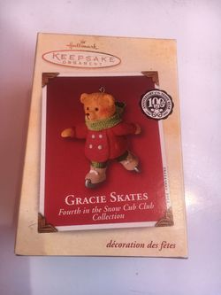 Hallmark Snow Cub Club, Gracie Skates Keepsake Christmas Ornament from 2002, Vintage Holiday Season Decoration