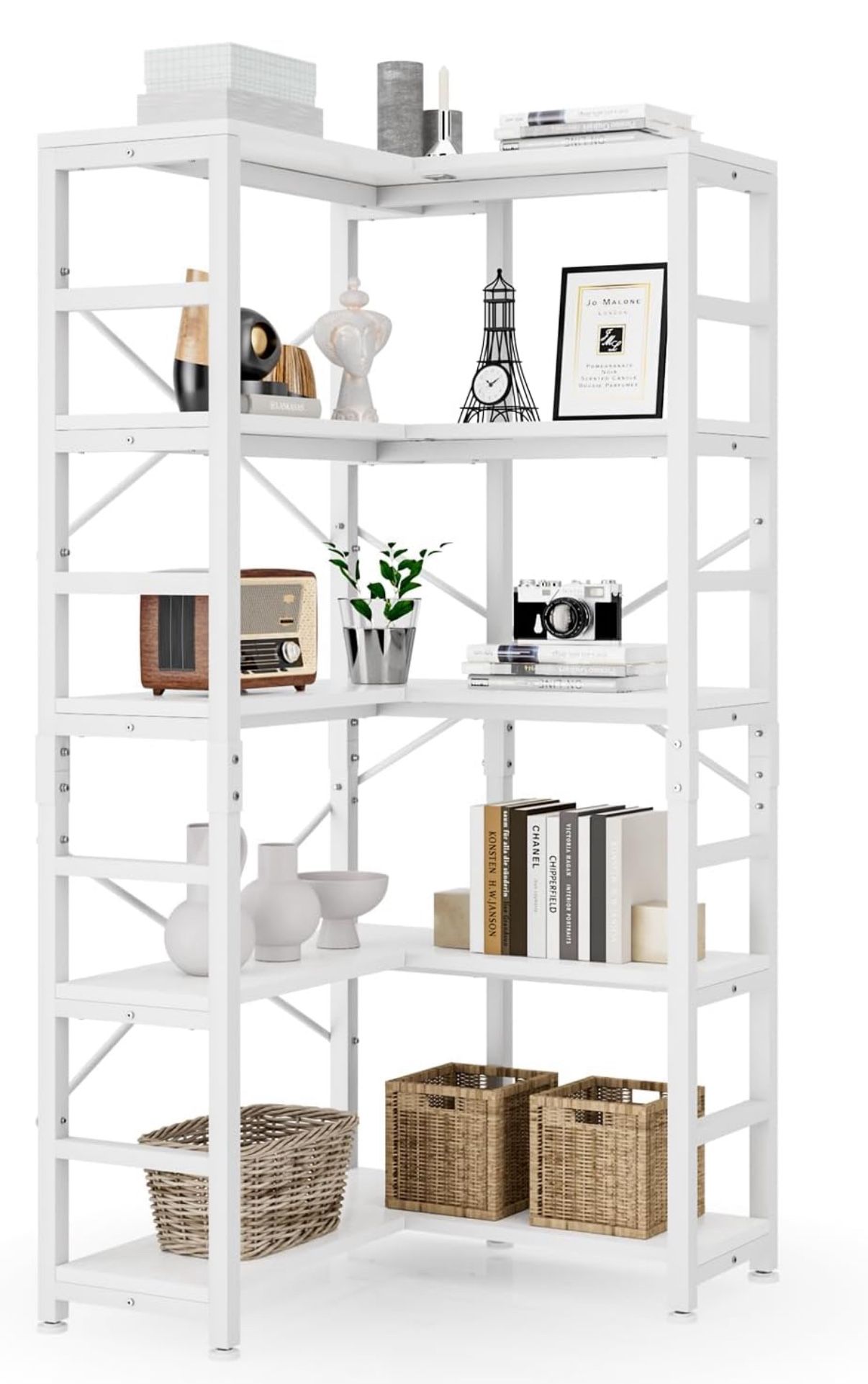 NUMENN 5 Tier Corner Bookshelf, Modern Corner Bookcase