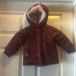 12M Me Jane Mini Winter Coat. Burgundy and pink