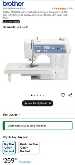 Brother XR9550 Sewing and Quilting Machine, Computerized, 165 Built-in Stitches, LCD Display, Wide Table, 8 Included Presser Feet