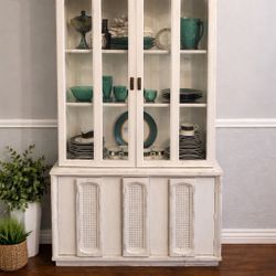 Lighted Farmhouse Weathered China Cabinet 