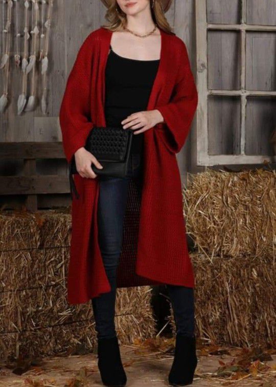 Sweater Cardigan Long Red ONESIZE 