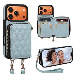 Keallce Case For IPhone 17 Pro 6.3'' Wallet Case, Crossbody Zipper Purse With Wrist Strap Lanyard Handbag, RFID Blocking Card Holders, Kickstand Flip 