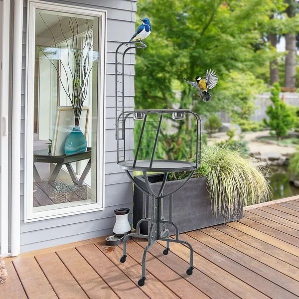 Parrot Bird Metal Perch Stand With Wheels