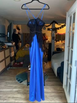 Royal Blue Maxi Dress with Black Lace Bodice