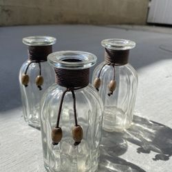 Set of 3 Jars Glass Ribbed Bottles
