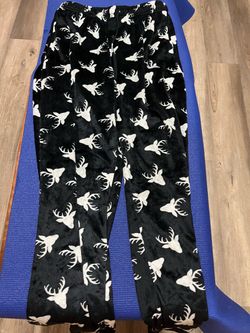 Black Fleece Pajama Pants with Deer Print