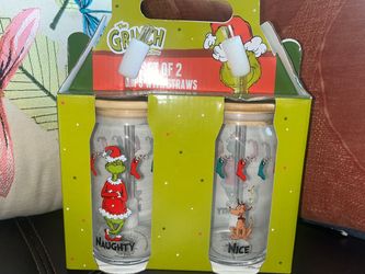 The Grinch Set of 2 Glass Cups with Straws