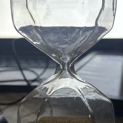 Hexagonal Clear Hand Made Glass Hourglass Timer with Gold Micro Beads 6.5” tall