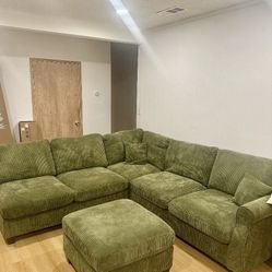 Sage Green Sectional Sofa includes ottoman and accent pillows 99x99