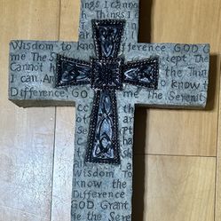 Serenity Prayer Stone Cross with Stand.