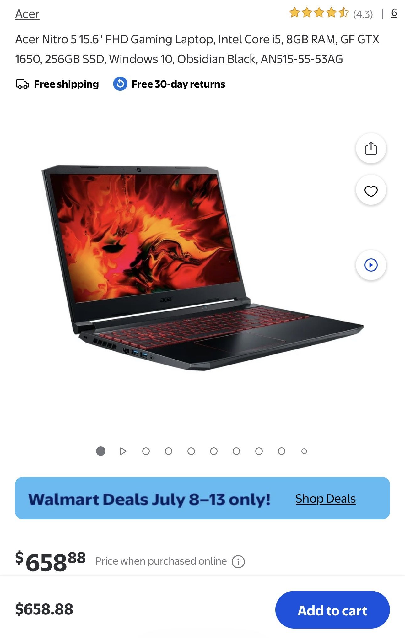 Acer nitro Core I5, GTX 1650