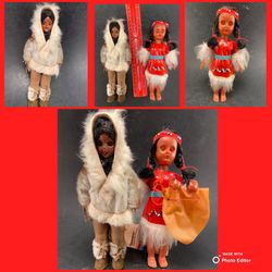 2 VTG Native American Indian Sleepy Eyed Dolls & Double Papoose