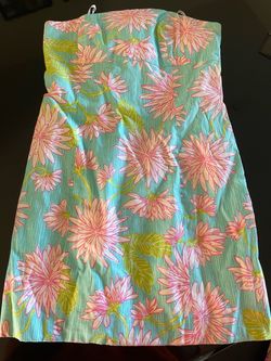 Lilly Pulitzer Franco Strapless Dress – "Surf Blue All Dahled Up" Print size 10