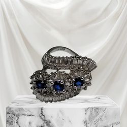 Sterling Silver Ring S Flower with Blue Sapphire Diamonds Size 10 Code: S925