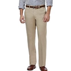 HAGGAR Clothing Mens Pants Khaki Straight‎ Fit 42W X 30L Flex Stretch Flat Front