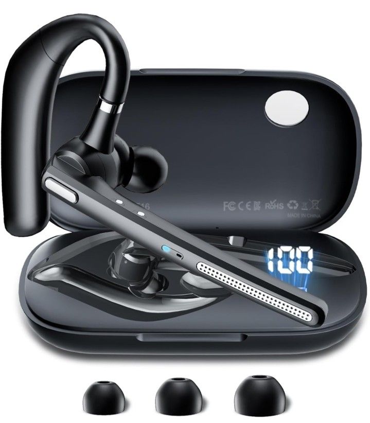 Wireless Earpiece with 500mAh Charging Case Hand-Free Headphones Noise Canceling Mic