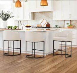 Crystal Ivory 26 in. Counter Height Faux Leather Upholstered Bar Stool Kitchen Island Stool With Metal Frame (Set of 3)