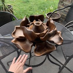 Wooden Flower Art Or Party Snack Holder 