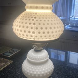 Vintage Hobnail Milk Glass Hurricane Lamp