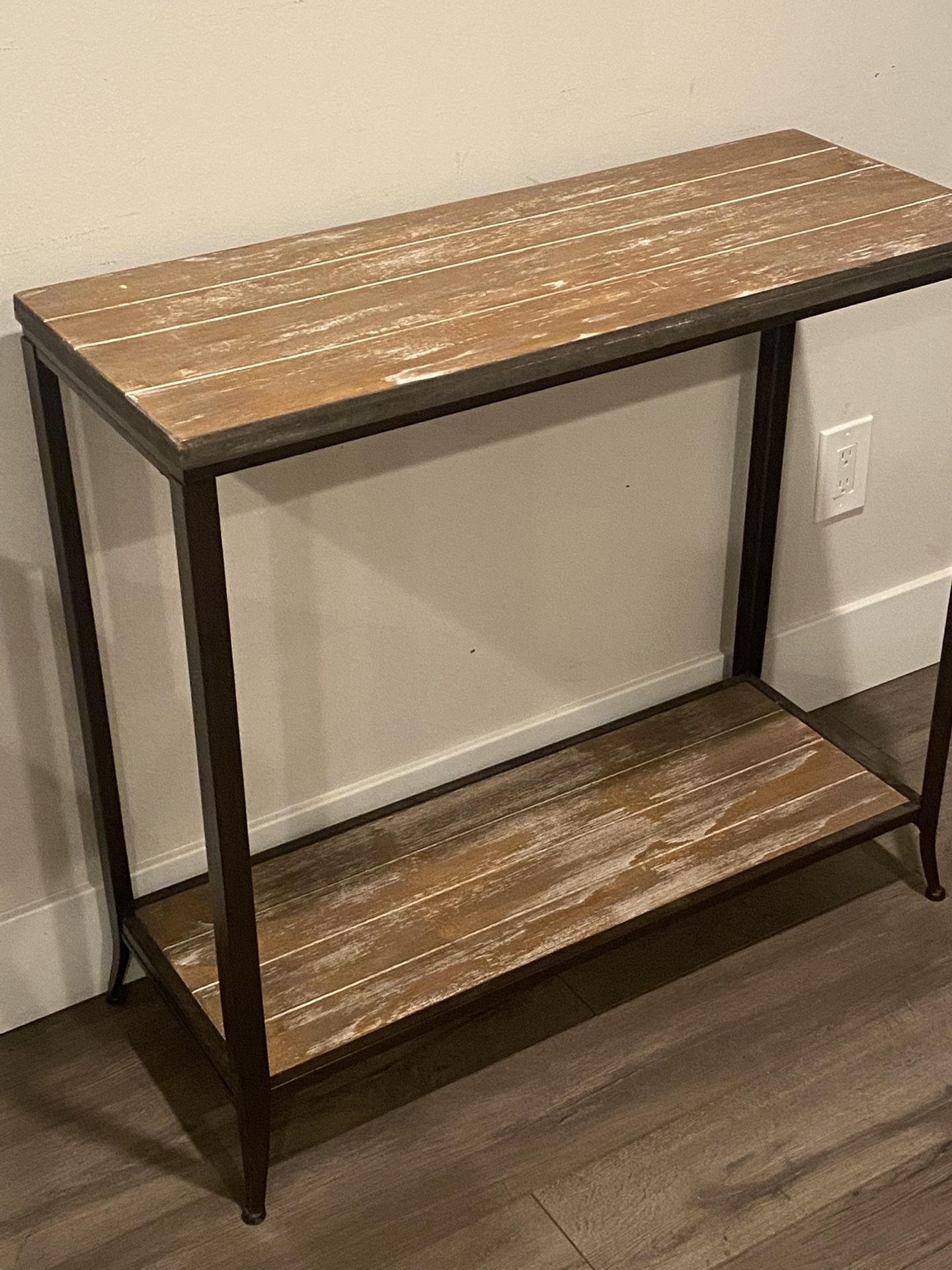 Rustic Style Console/Entry Table With The Dark Metal Base And Extra Shelf At The Bottom W34”xD13.5”xH31”