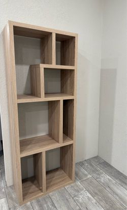 Modern Geometric Oak Bookcase Display Shelf