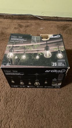 Artika Eclipse Solar String Lights 42 ft Outdoor, 20 LED S14 Bulbs with Remote, Waterproof Patio Lights with 10 ft Extension Cable