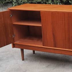 beautiful Mid Century Danish Modern TEAK CREDENZA CABINET with adjustable shelves and lots of storage And Others 