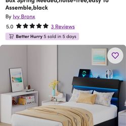 Floating twin bed with LED lights and charging port