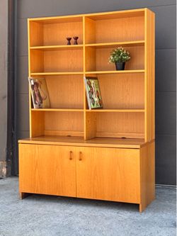 Danish MCM Modern Mid Century Vintage 2-Piece Hutch Wall Unit Cabinet