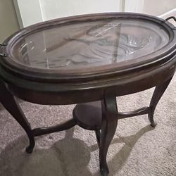 Elegant Antique Oval Butler’s Tea Table with Removable Glass Tray