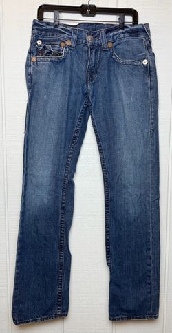 True Religion Ricky Straight Jeans Mens 30x32 Blue Flap Pocket USA Denim