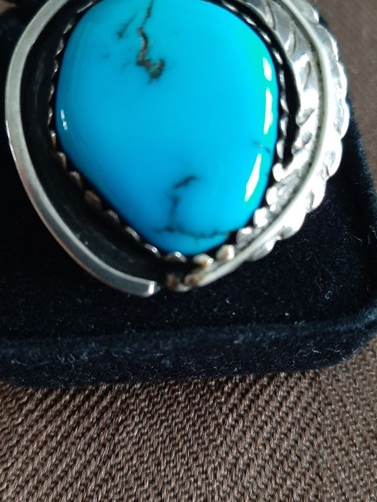 Big Silver And Turquoise Ring