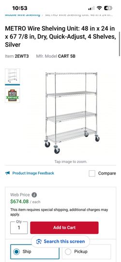 Metro heavy duty shelf 66 by 48 by 24