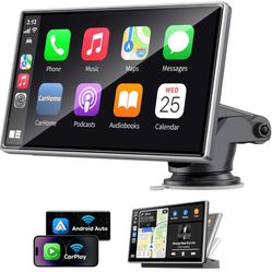 Wireless Carplay Screen, Android Auto, Portable 7" HD IPS Screen for Car, GPS Navigation, Bluetooth Handsfree, AirPlay, MirrorCast, AUX/FM Transmitter