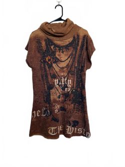 Y2K WhimsyGoth Brown Graphic Print Turtleneck Sweater Dress
