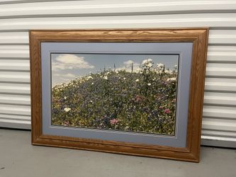 Wildflowers on a Hill Oak Framed Art