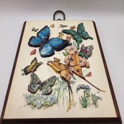 Rare Vintage "Thayer"Butterfly Decorative Wood Wall Plaque  Rectangular 8.5×6.5"