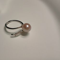 Valentine's Day gift, pearl ring, adjustable，silver