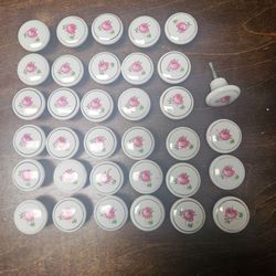 Vintage Porcelain Rose cabinet handles