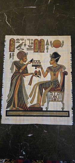 Set Of 2 Unframed Vintage Egyptian Paintings On Papyrus