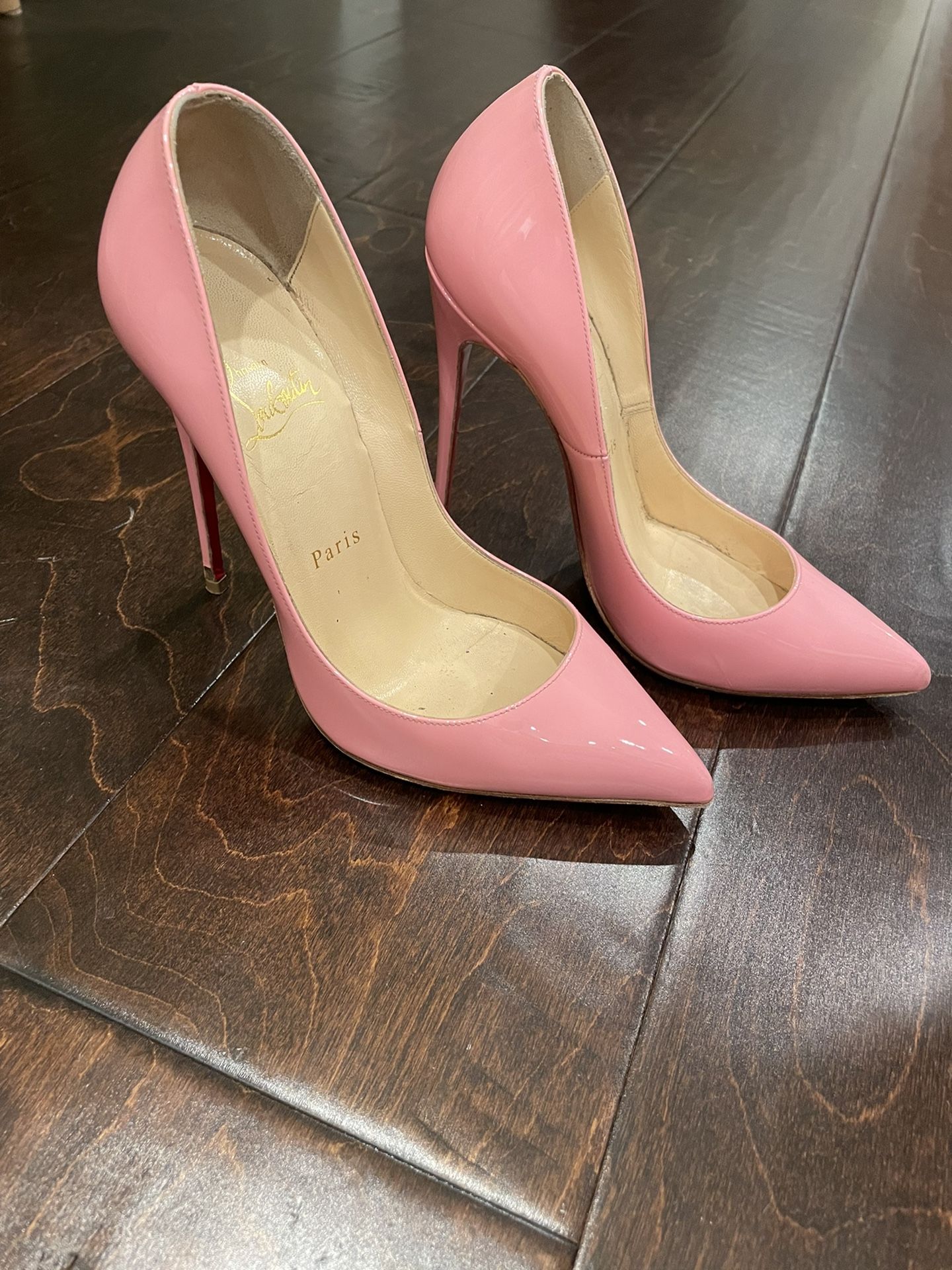 Christian Louboutin Pink Patent Pigalle 120 Heels. Size 36.5.