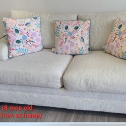 Beige Cloth Large Loveseat