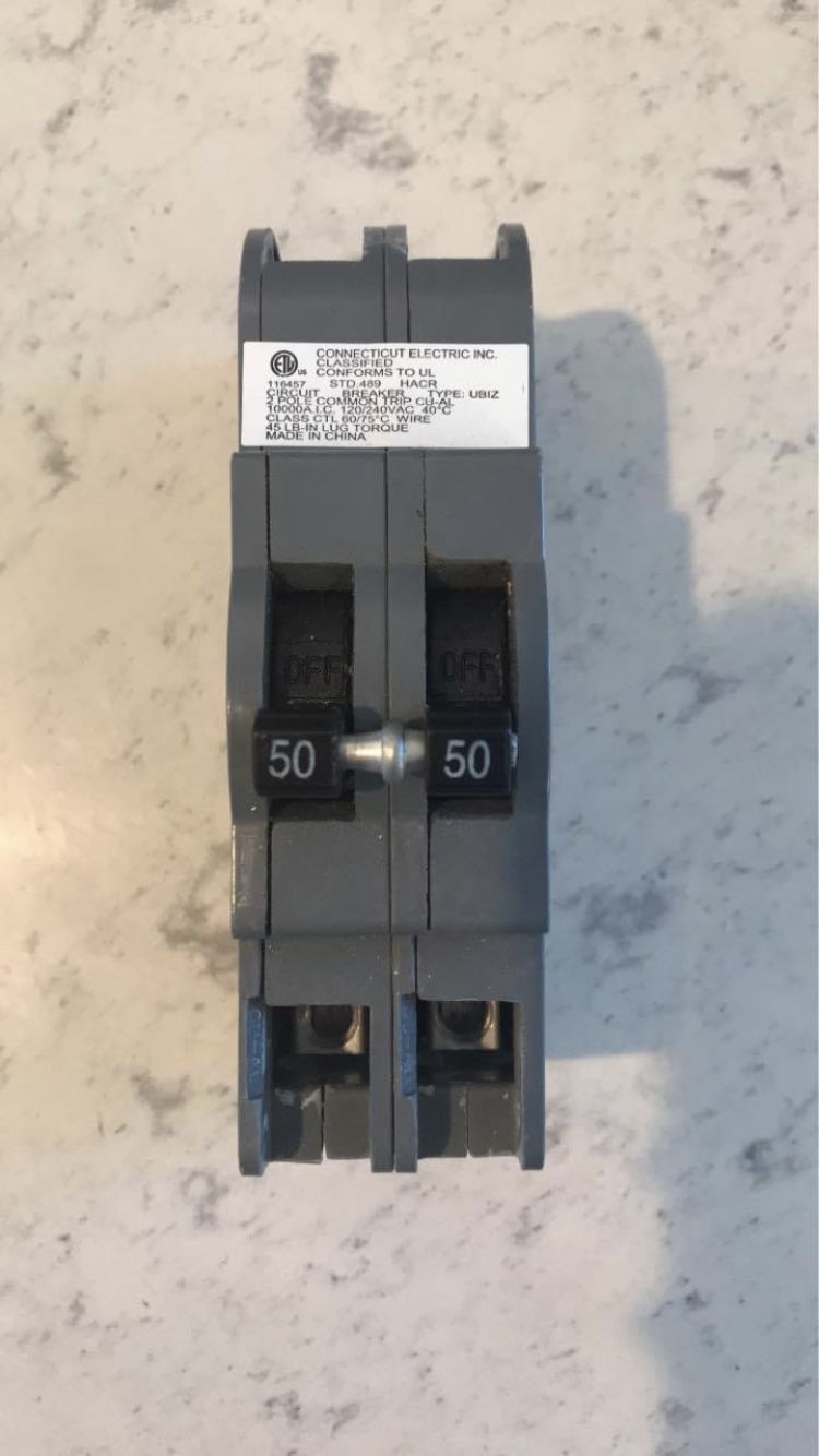 Connecticut Electric 2 pole circuit breaker Thick 50 Amp 11/2 in. 2Pole Zinsco Type QC