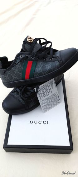 Gucci GG Men's Black Leather Canvas Low Top Sneakers Sz 8