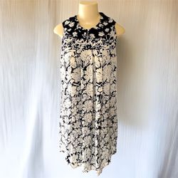Tibi Ivory Floral Black Silk A-Line Dress ASO Blair Waldorf Gossip Girl - Size 6