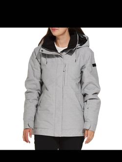 NWT Roxy Billie Women's XS Gray/Black Hooded Ski Snow Jacket Zip Mid MSRP $200