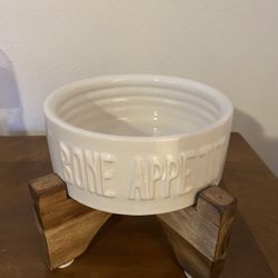 Dog Bowl on Wooden Base