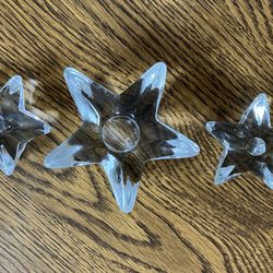 3-vintage Clear Glass Tapered Candle Holders Star Shaped